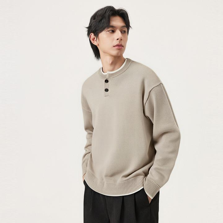 gxg jeans男装假两件宽松基础亨利领毛衣线衫25秋新品#J25D203008