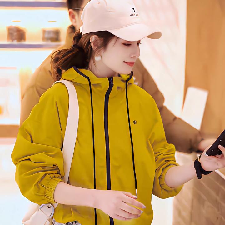 防晒衫女薄款外套上衣2025年新款撞色连帽拉链休闲运动户外冲锋衣