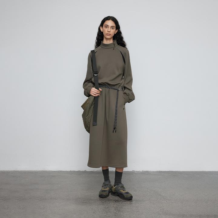 半圆女装[运动]2025秋季宽松休闲H型立领长袖连衣裙女Q5325863