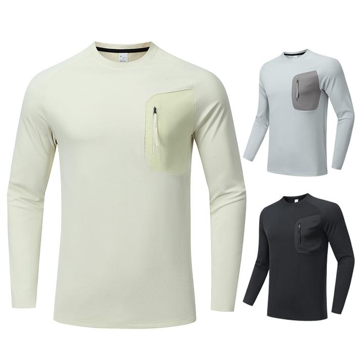 外贸同款秋冬新款男士长袖户外速干卫衣运动上衣百搭圆领男长t恤