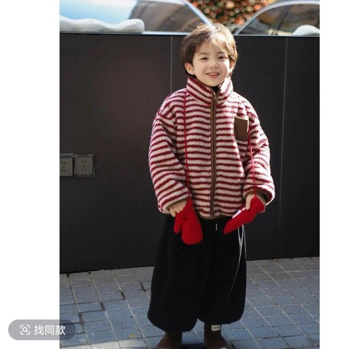 男童爆款加绒外套2026新款洋气儿童冬季加厚保暖毛毛衣宝宝棉衣潮