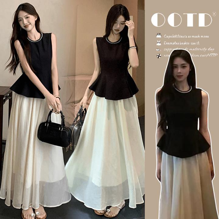 孕妇装时尚洋气夏装新款钉珠宽松孕妇上衣半身裙子休闲两件套装