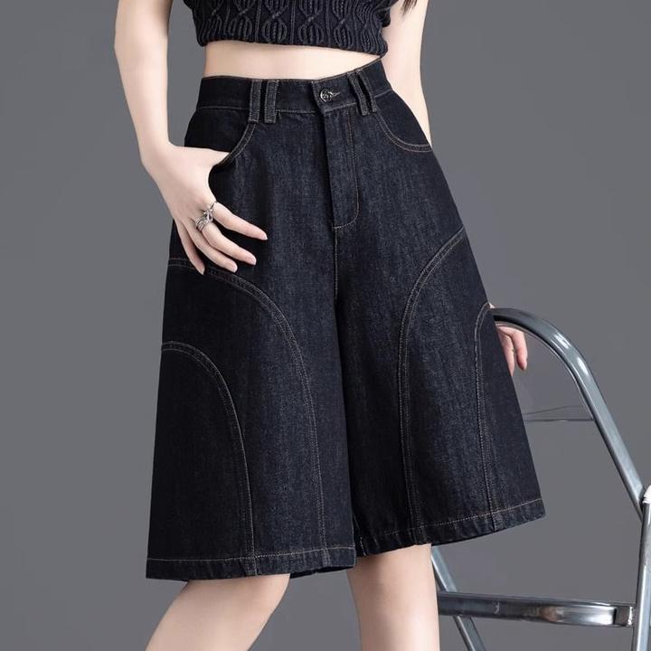 美式高街黑色牛仔短裤女2026新款夏日ootd穿搭五分裤阔腿a字中裤