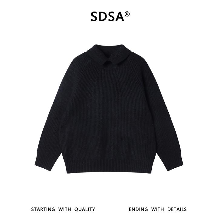 SDSA男士秋冬新款痞帅男装慵懒风纯色简约可翻高领毛衣百搭宽松