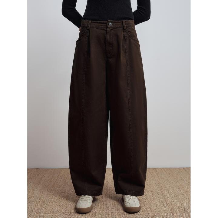 华吉言/HUAJIYAN【胡桃木】100棉复古做旧水洗松紧腰休闲裤