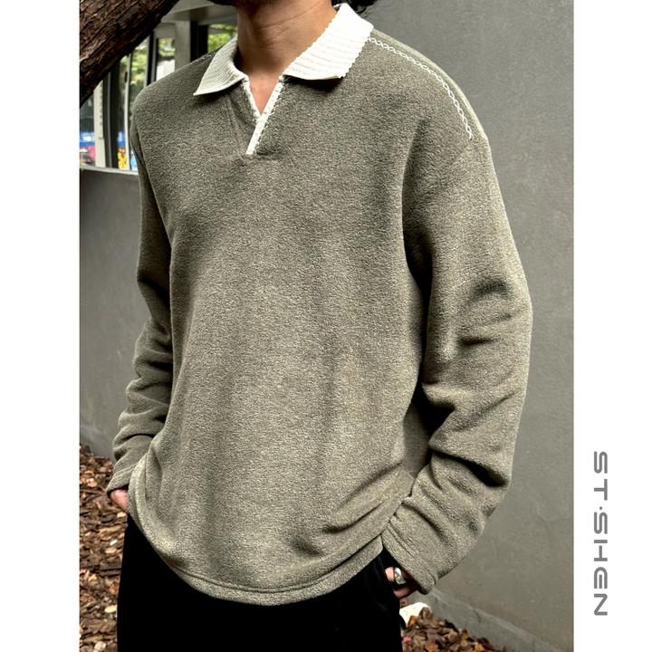 【ST·Shen】秋冬季新款拼接撞色保暖软糯舒适顺滑V领长袖男女253672