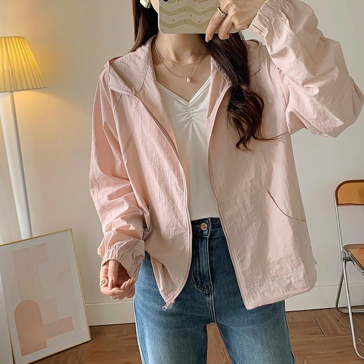 夏季新款防晒衣女短款休闲外套薄款小个子上衣防紫外线连帽防晒服