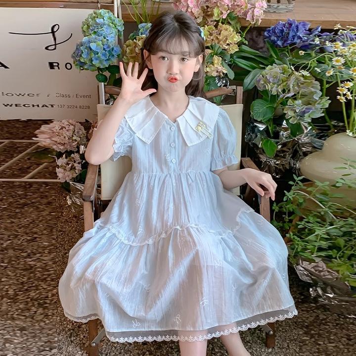 女童夏装连衣裙2025新款洋气儿童夏季花边公主裙中大童泡泡袖裙子