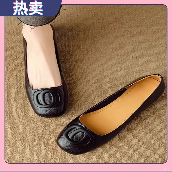法式低跟浅口单鞋女2025新款软皮软底不累脚配裙子通勤平底乐福鞋