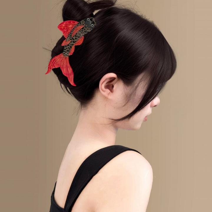 橙运锦鲤~新款锦鲤醋酸抓夹简约小鱼发夹甜美气质后脑勺盘发发饰
