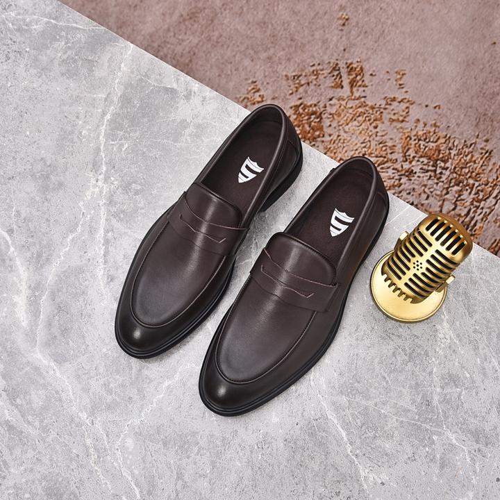 一脚蹬皮鞋男士套脚商务正装真皮头层牛皮休闲英伦软底懒人乐福鞋