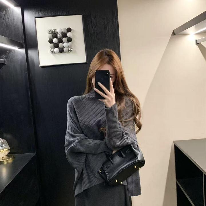 2025新款高品质慵懒风不规则宽松纸片人显瘦气质蝙蝠袖毛衣XJ023