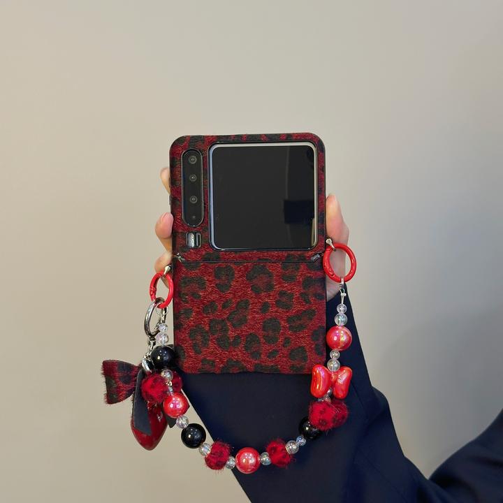 适用华为PuraX折叠屏手机壳秋冬气质个性酒红毛绒豹纹手提保护套