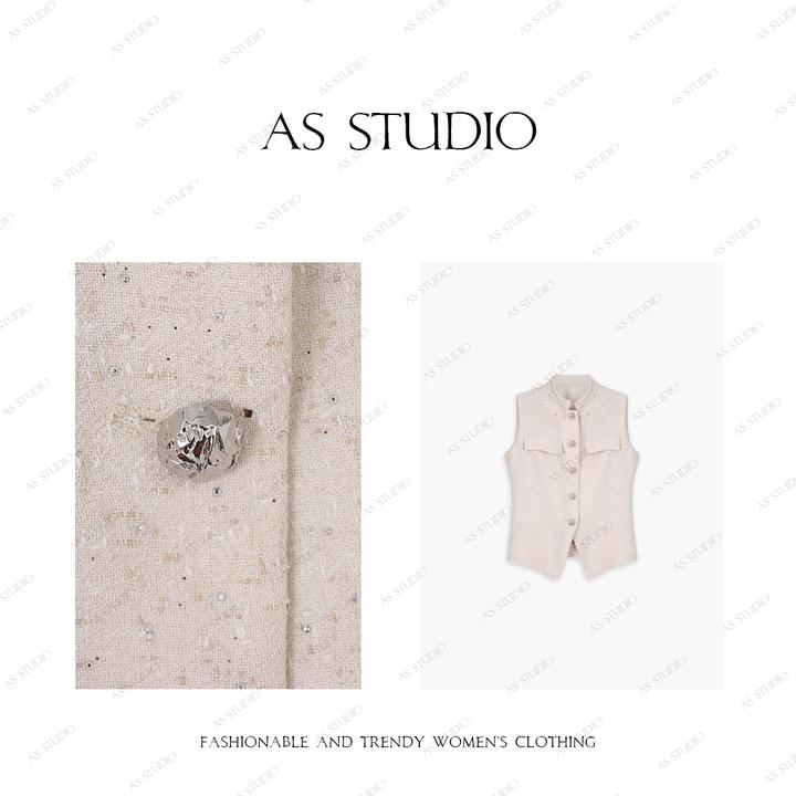 【AS峥嵘】25新星点撒银经典粗花呢修身收腰马甲AS25XSSTZ01750