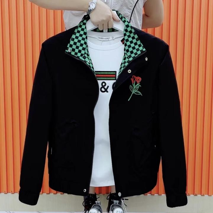 春秋新款高级感刺绣痞帅气质外套男青年修身百搭显瘦男士拉链上衣