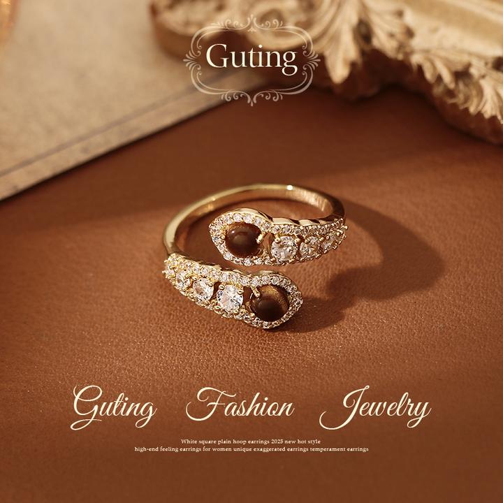 铜合金合成锆石戒指 2015美拉德蛇形开口戒指女轻奢高级金色指环