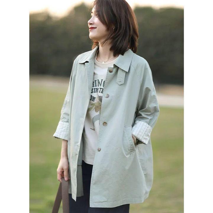 简约风中长款外套女2025春秋新款优雅时尚通勤百搭舒适穿搭风衣女