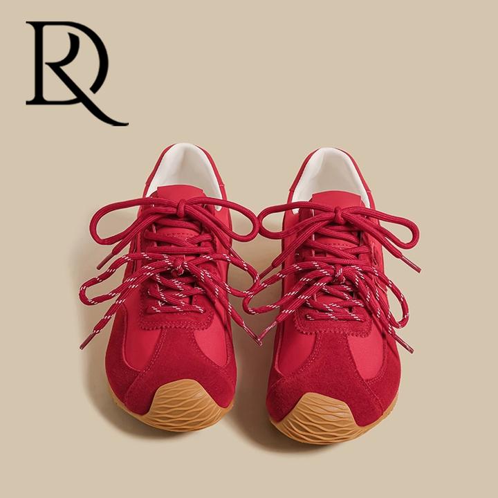 【DR专柜正品】红色爆款德训鞋女2025冬超火平底系带透气老爹板鞋