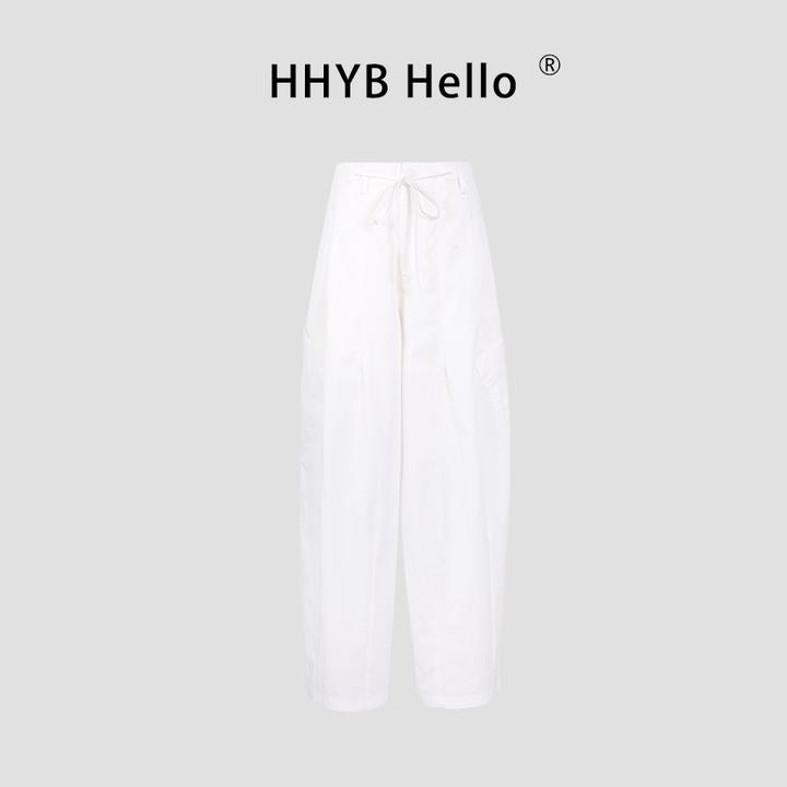 HHYB Hello新款腰部抽绳百搭休闲裤通勤千金风阔腿裤香蕉裤H50031