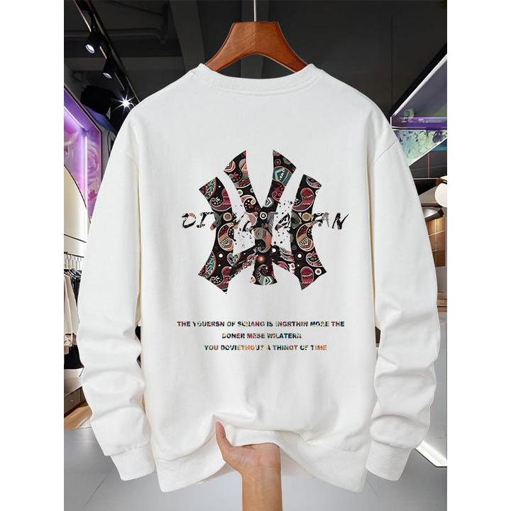 美式高端重磅卫衣男士潮牌春秋薄款宽松大码冬季加绒圆领长袖t恤