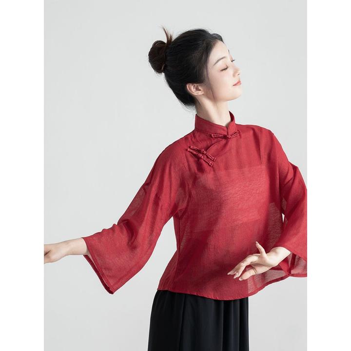 长袖T恤古典舞舞蹈服飘逸国风高级感古风上衣纱衣中国舞练功服