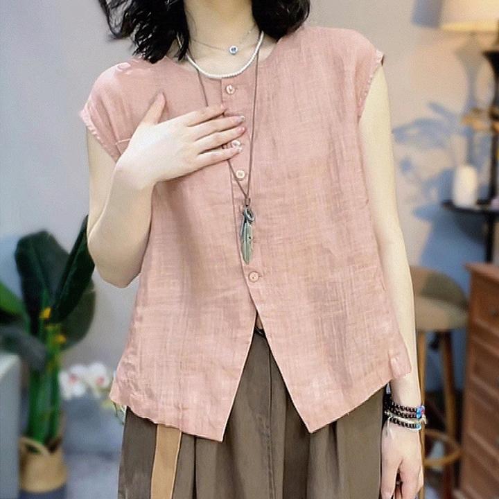 韩系简约纯色宽松显瘦马甲女2025夏季新款时尚气质圆领单排扣上衣