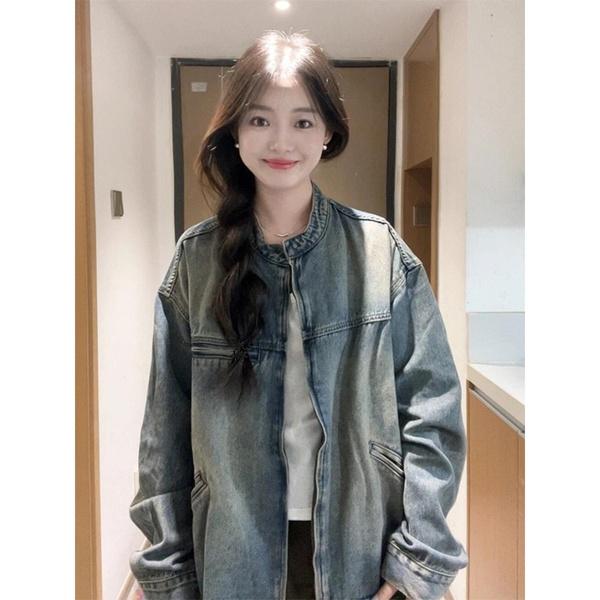 美式复古牛仔外套青少年新款潮牌宽松做旧水洗短款夹克牛仔衣男装