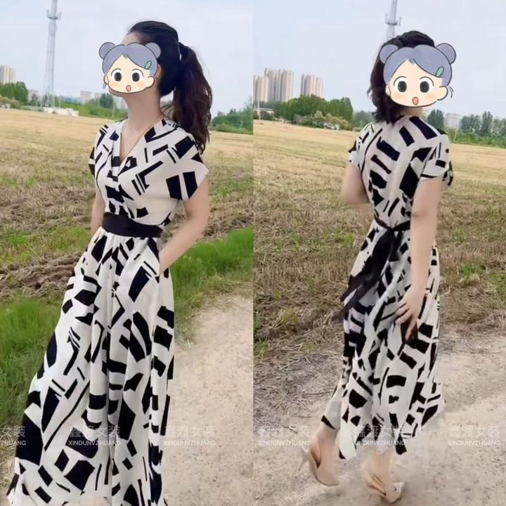 2025夏季新款时尚显瘦气质女士网红洋气连衣裙百搭款D9799