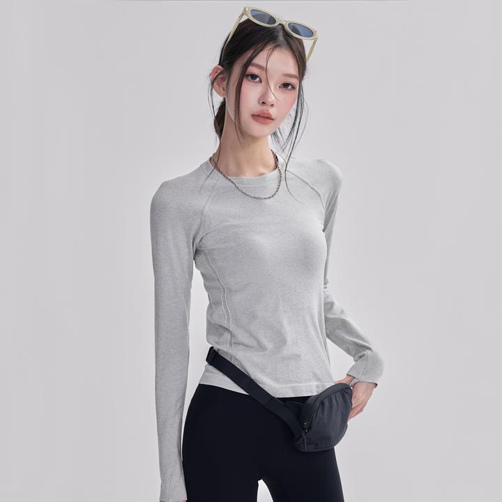 云端贝壳瑜伽服上衣女2025新款健身跑步训练速干长袖修身运动T恤