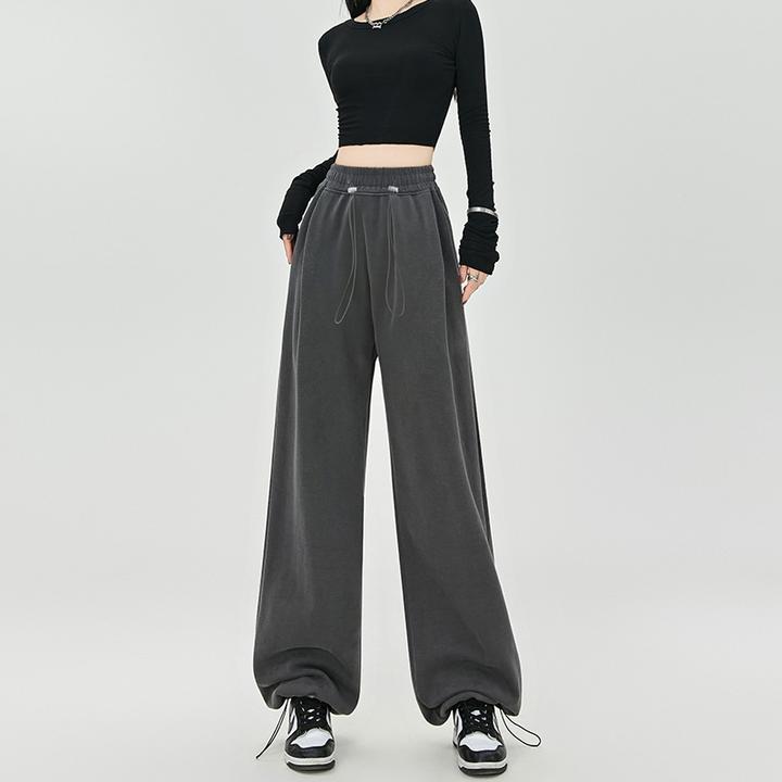 运动裤女裤春夏季2025新款直筒休闲高腰显瘦阔腿裤小个子美式卫裤