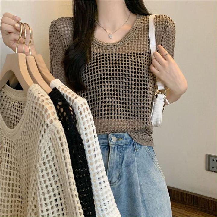 针织网衫罩衫穿搭显瘦百搭冰丝小香风针织镂空针织罩衫镂空针织衫