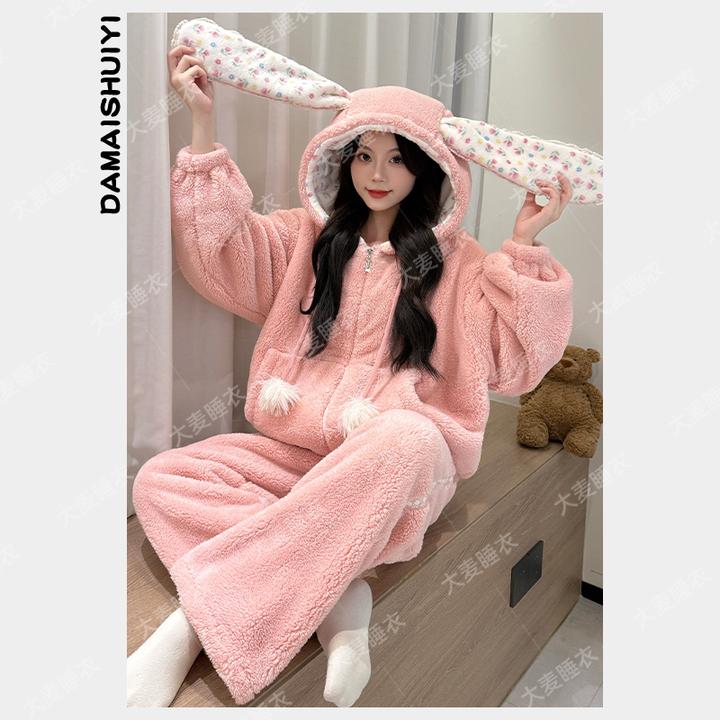 爆款加绒加厚保暖套装珊瑚绒睡衣2025冬季可爱少女风家居服套装