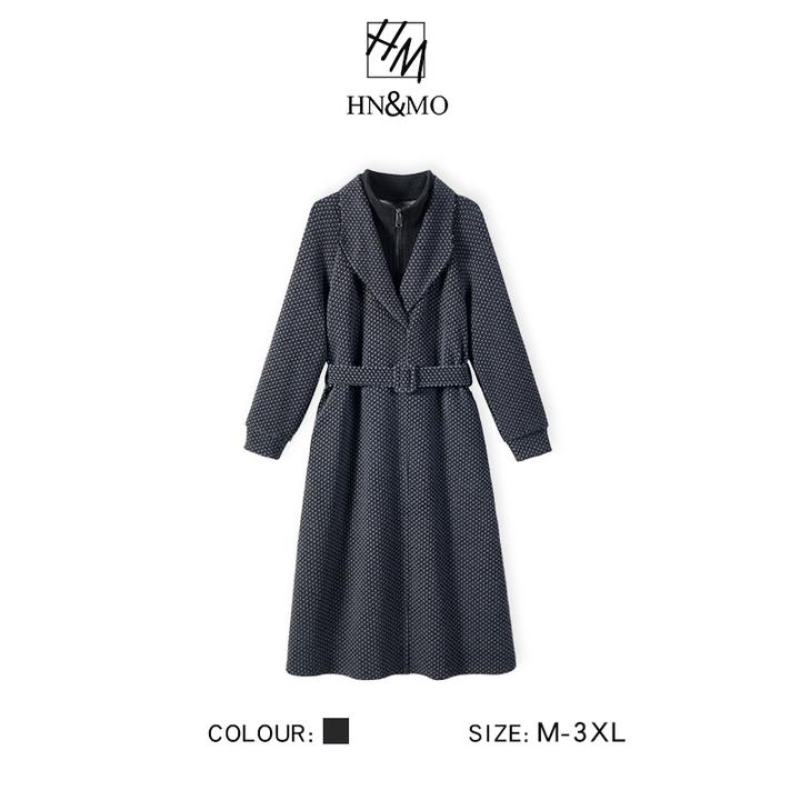 韩穆KA69236秋冬新款加厚时尚轻奢气质收腰显瘦减龄长袖连衣裙