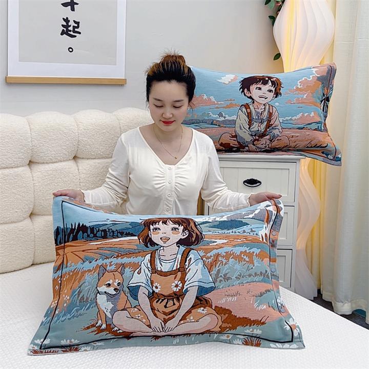 纯棉纱布按扣枕套一对装加大加厚枕头套家用成人透气枕套一对装