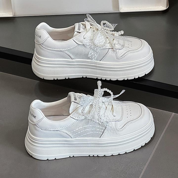 真皮小白鞋女2025年夏季新款网面透气休闲鞋厚底增高韩版百搭女鞋