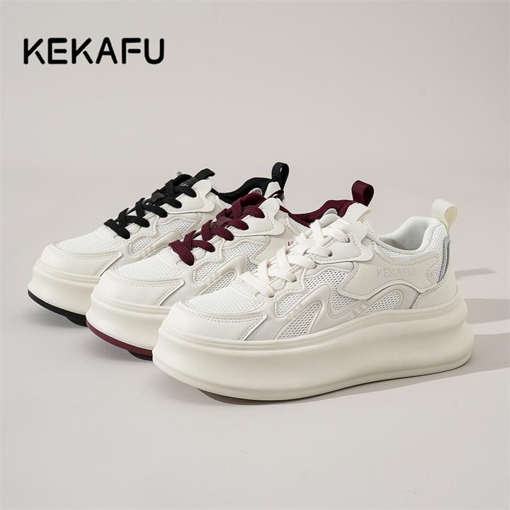 KEKAFU/珂卡芙【隐形增高6CM】百搭厚底2025小白鞋新款平底时尚休闲