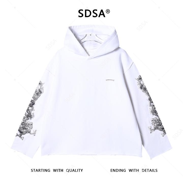 SDSA男士秋冬新款痞帅男装韩版磨边发泡印花连帽卫衣百搭时尚上衣