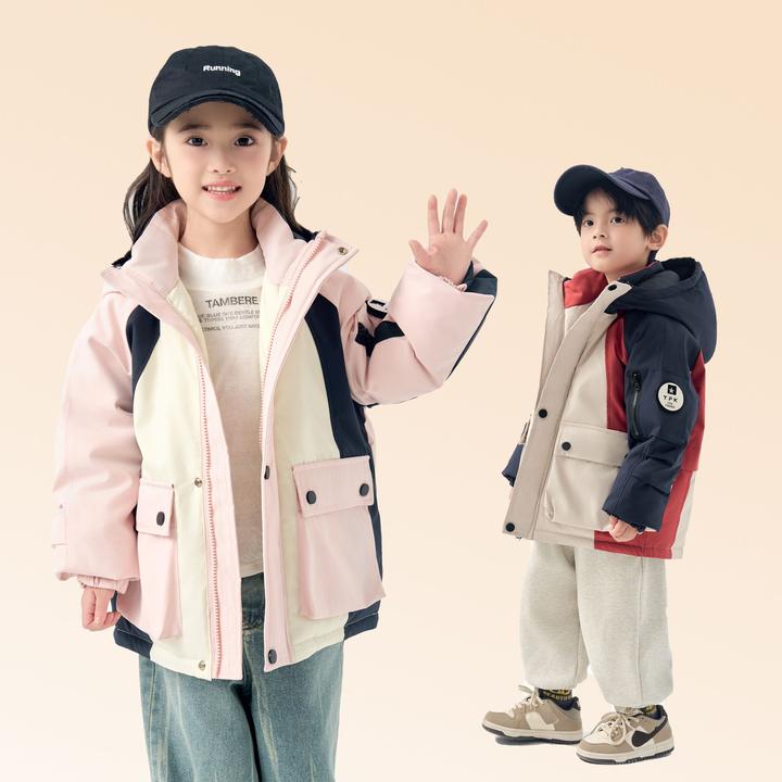 TFK洋气撞色连帽防风保暖秋冬拼色童装羽绒服W035