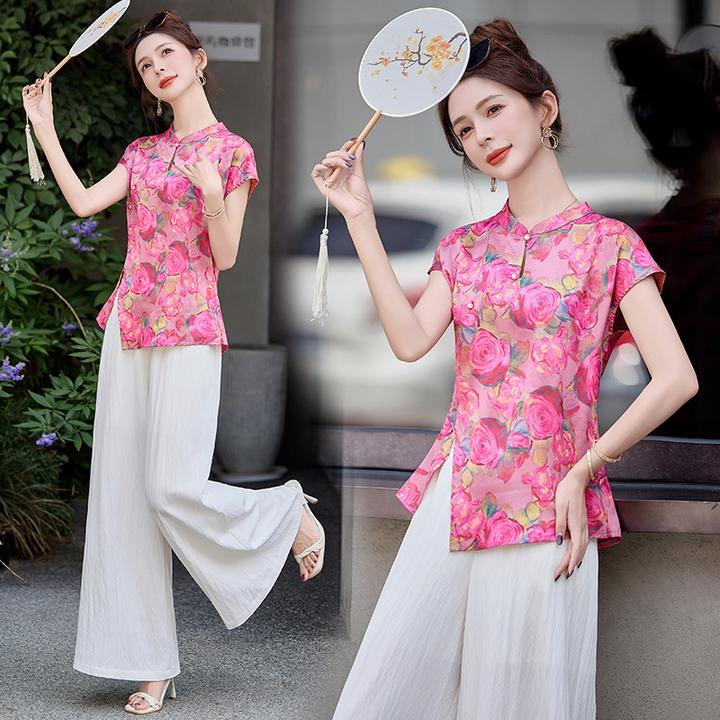 新中式休闲风中国风时尚套装茶服时尚唐装athflow风短袖显瘦气质