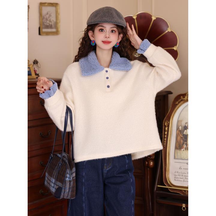 陈大器【​​白露落霜】复古港风撞色毛绒秋冬卫衣宽松上衣JH5749323