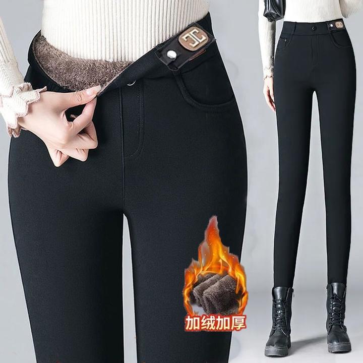 冬季加绒加厚小黑裤女外穿高腰弹力棉裤显瘦保暖打底牛仔小脚裤女