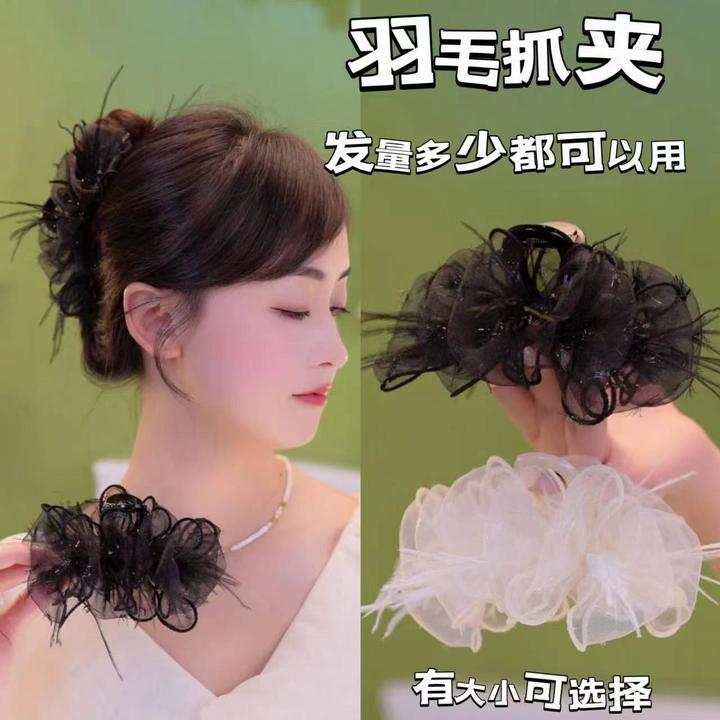 网纱抓夹儿童双面发卡羽毛蝴蝶结古装发饰公主头发夹女头饰夹