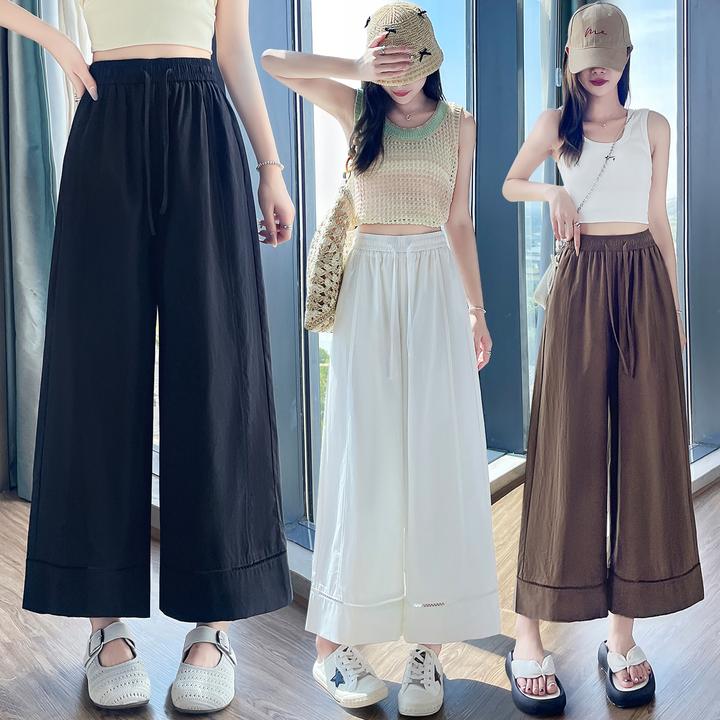 蕾丝花边勾花阔腿九分裤女2025夏季薄款小个子宽松百搭防晒休闲裤