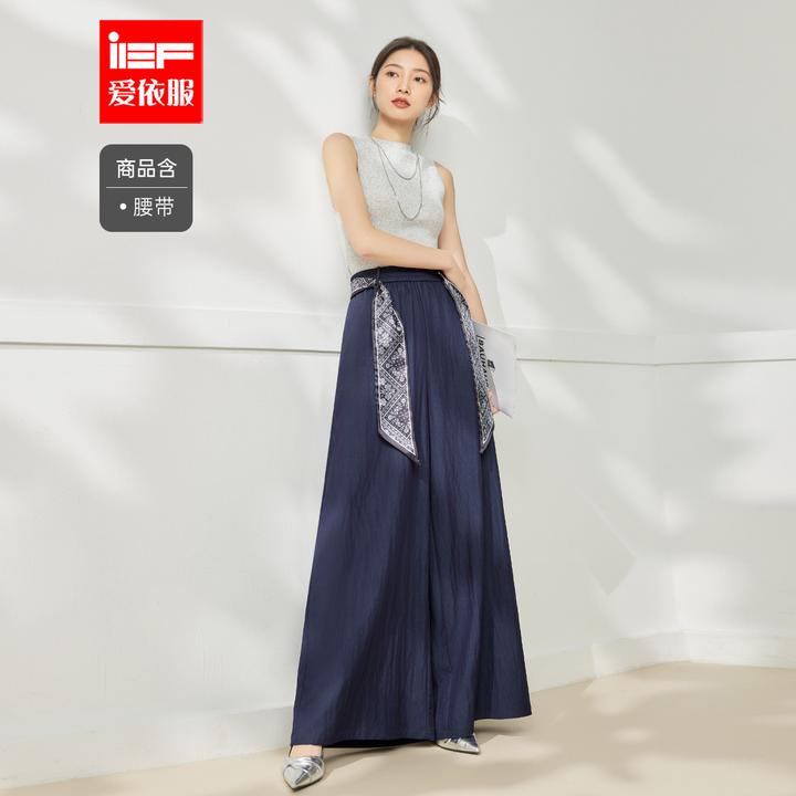 IEF/爱依服裤子2025夏秋新款文艺知性气质宽松通勤阔腿裤流光风