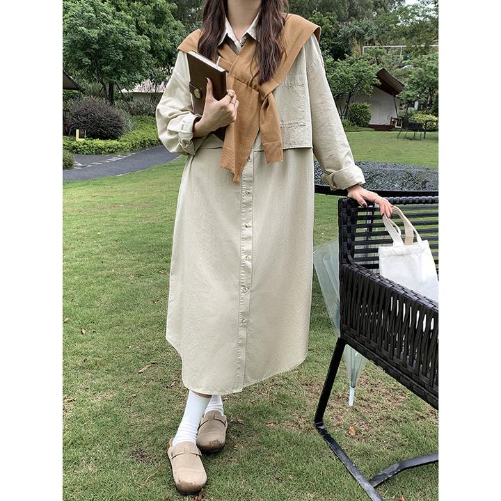 时尚衣橱~秋季舒适中长裙衬衫连衣裙女2025韩版宽松气质休闲长裙