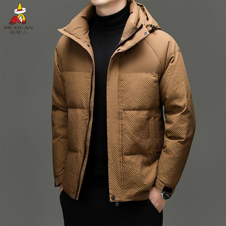 稻草人连帽保暖外穿商务休闲收口袖散口袖无工艺短款羽绒服冬季