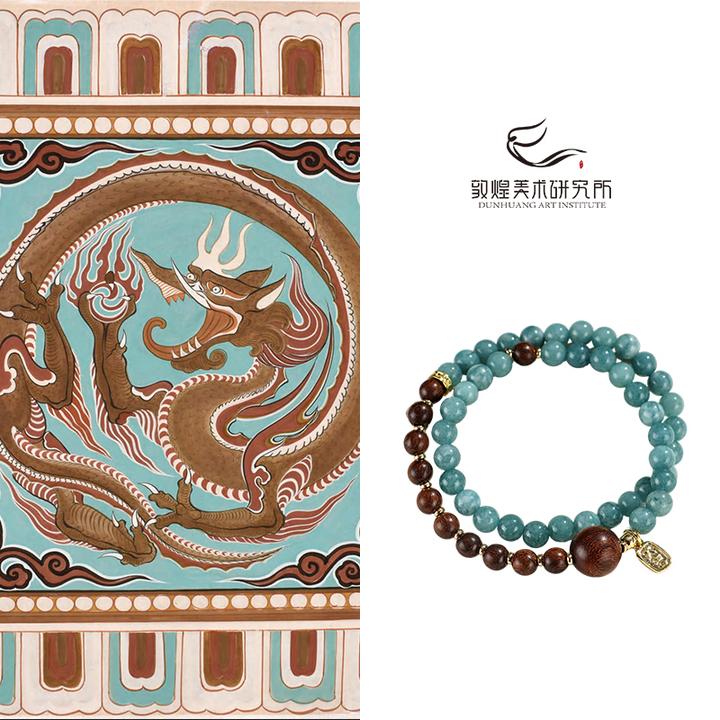 敦煌绮梦·青岚玉髓金丝檀木手链新中式国风博物馆文创送朋友闺蜜