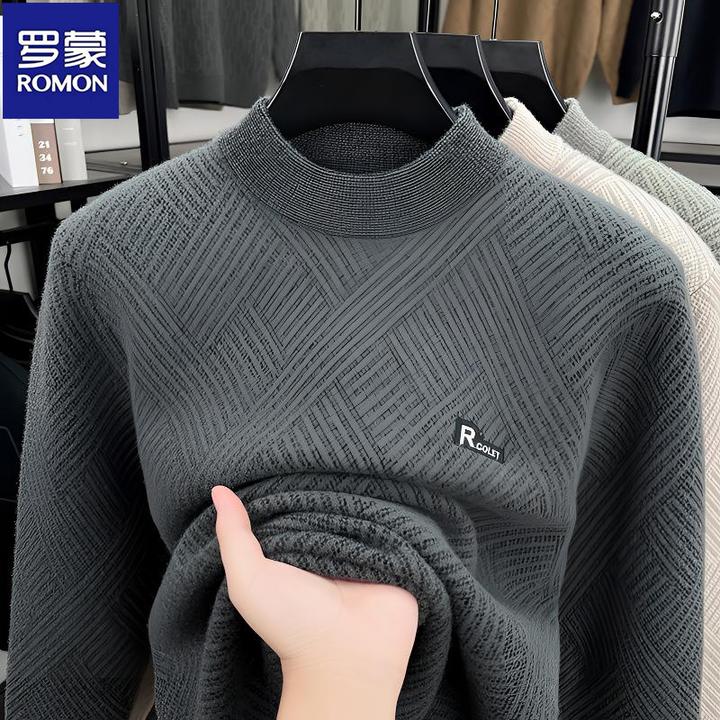 罗蒙冬季男士圆领长袖针织衫毛衣新款加厚时尚休闲百搭宽松打底衫