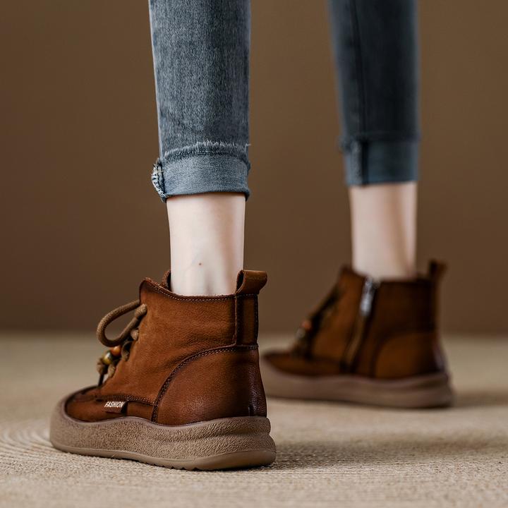 头层牛皮复古大头高帮短靴女2025秋季新款真皮马丁靴复古百搭女鞋