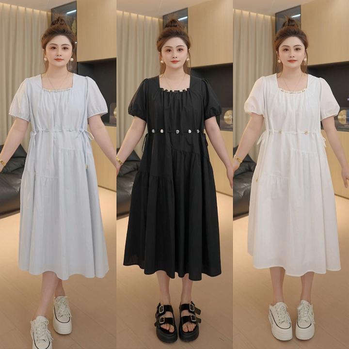 【胖佳佳】现货~盛夏晚晴天 短袖连衣裙夏季小清新长裙H625Q07569